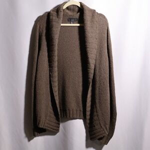 DKNY‎ Pure Womens Brown 100% Alpaca Open Front Shawl Collar Cardigan Sweater L